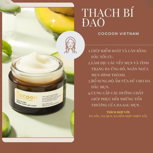 Cocoon Vietnam - Winter Melon Gel Cream (Thạch Bí Đao) with Winter Melon Extract, 5α-Avocuta® & Centella Asiatica 100ml.
