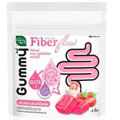 Handy Herb - Fiber Flow Gummy Jelly, Fiber, L-Glutathione, Zinc, Rose and Grape Seed Extracts, Strawberry Yogurt flavor (Pack of 3 sachets, 4 pcs. per sachet)