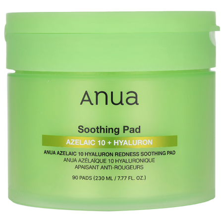 Anua - Bundle of: 1x Azelaic 10 Hyaluron Redness Soothing Pad (90 Pads) + 1x Azelaic Acid 10 Hyaluron Redness Soothing Serum 30ml.