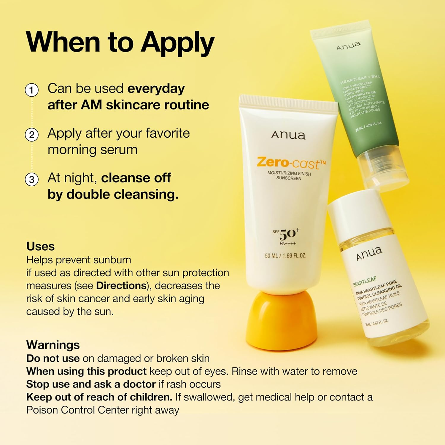 Anua - Zero-Cast Moisturizing Finish Sunscreen SPF50+ PA++++ 50ml.