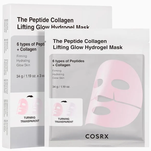 COSRX - The Peptide Collagen Lifting Glow Hydrogel Mask with 6 Types of Peptides + Collagen, 1 Sheet (Pack of 3)