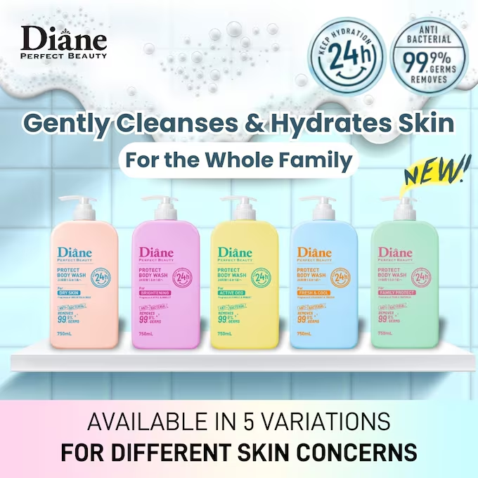Moist Diane - Protect Body Wash for Dry Skin, Anti-Bacterial, Green Tea & Rose 750ml.