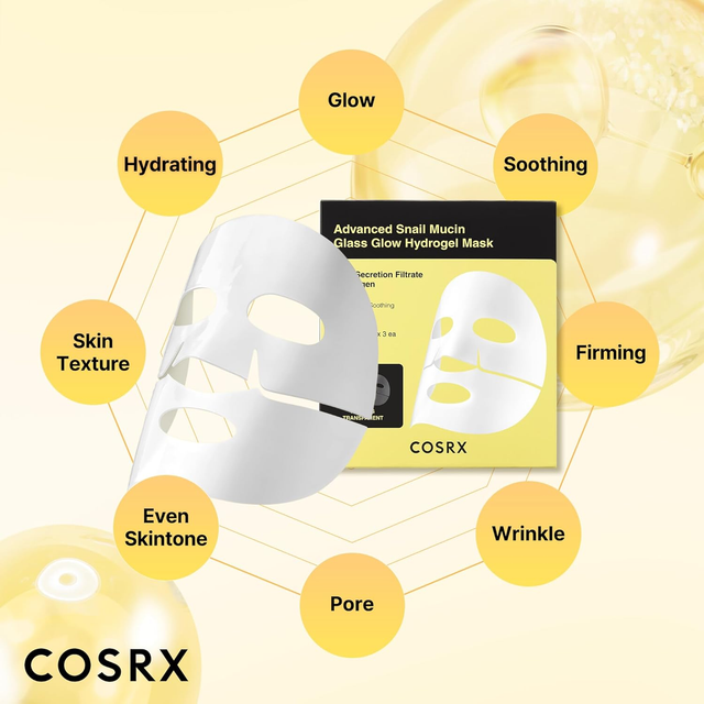 COSRX - Advanced Snail Mucin Glass Glow Hydrogel Mask with Snail Secretion Filtrate + Collagen, 1 Sheet (Pack of 3)