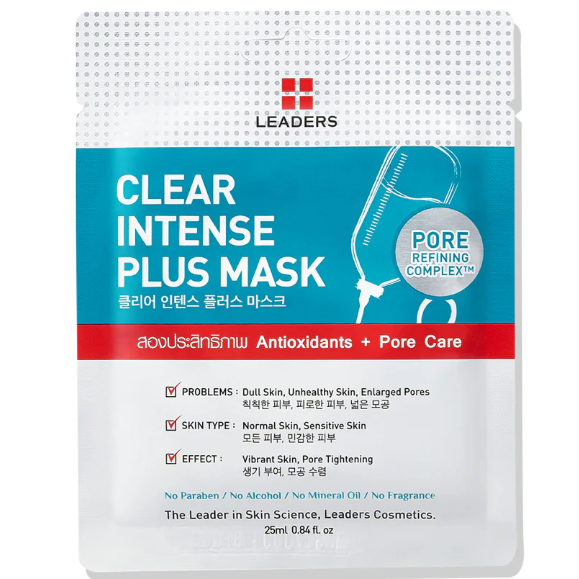 Leaders - Clear Intense Plus Face Mask with Antioxidants + Pore Care 25ml. (Pack of 3)
