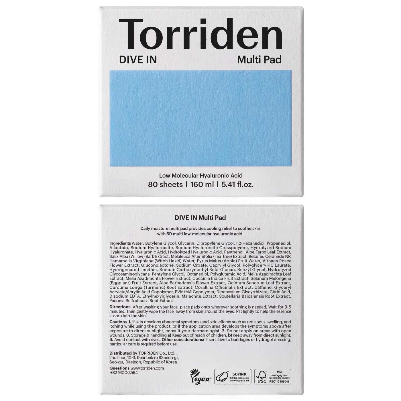 Torriden - Dive In Low Molecular Hyaluronic Acid Multi Pad 160ml. (80 Pads)