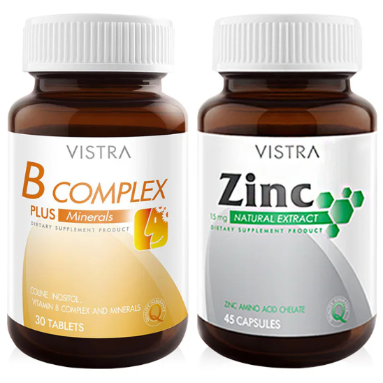 Bextra Tablets Vistra - Bundle - B-Complex Plus Minerals (30 Tablets) + Zinc 15mg. (4 ...