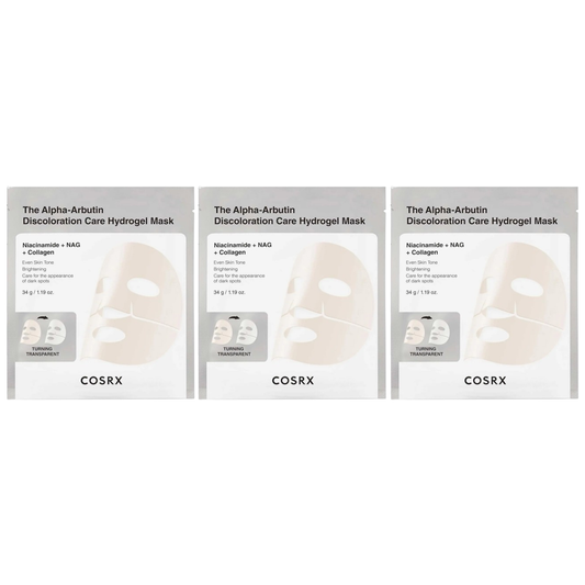 COSRX - The Alpha-Arbutin Discoloration Care Hydrogel Mask with Niacinamide + NAG + Collagen, 1 Sheet (Pack of 3)