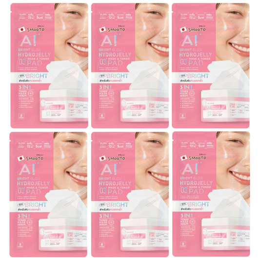 Smooto - AI Bright Glow Hydrojelly Mask & Toner Pads with Niacinamide - 8 Pads (Pack of 6 = 48 pads)