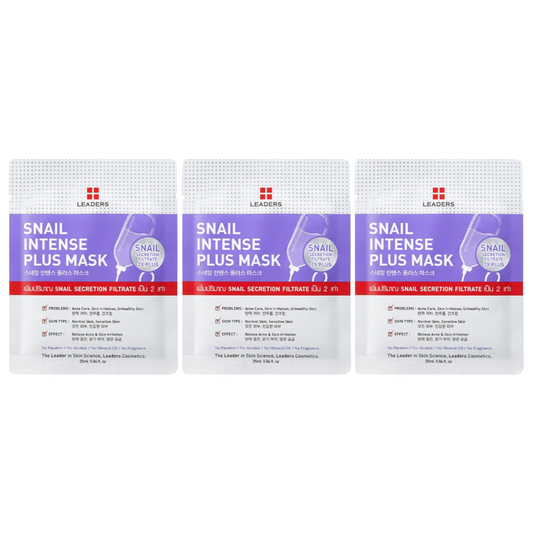 Leaders - Snail Intense Plus Face Mask with Snail Secretion Filtrate 25ml. (Pack of 3)