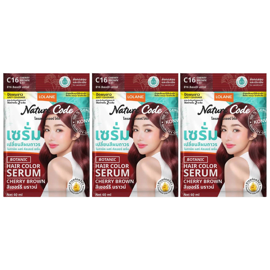 Lolane - Nature Code Botanic Hair Color Serum #C16 Cherry Brown 60ml. (Pack of 3)