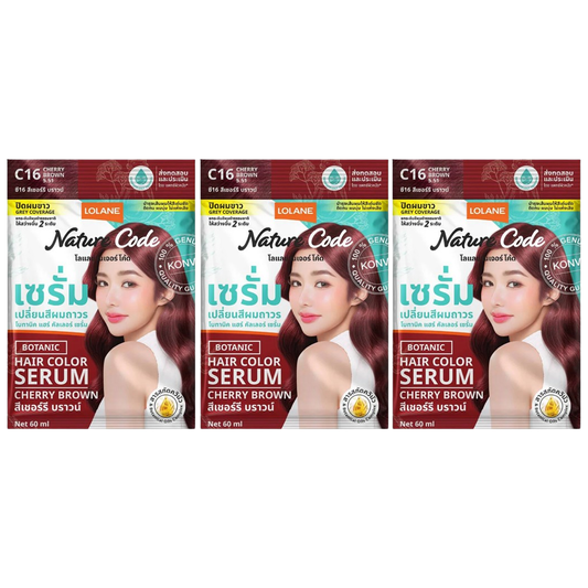 Lolane - Nature Code Botanic Hair Color Serum #C16 Cherry Brown 60ml. (Pack of 3)