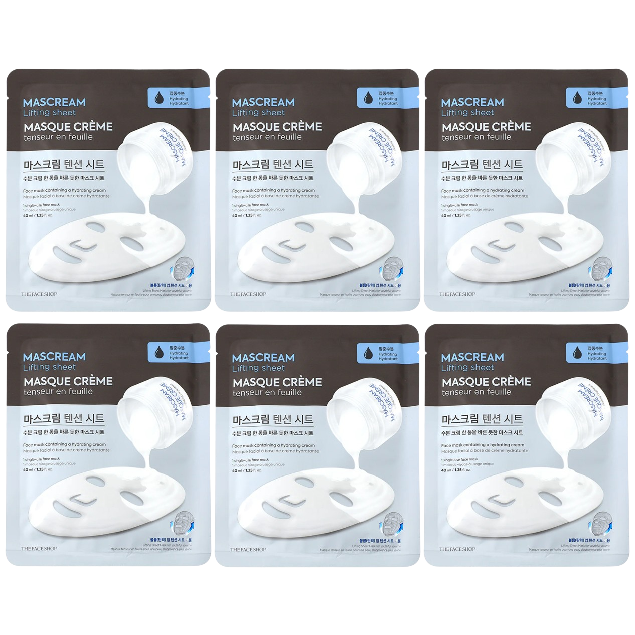 The Face Shop - Intense Hydrating Mascream Tension Sheet 40ml. (Pack of 6)