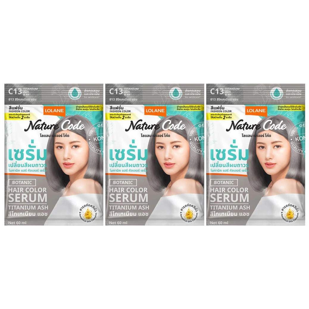 Lolane - Nature Code Botanic Hair Color Serum #C13 Titanium Ash 60ml. (Pack fo 3)
