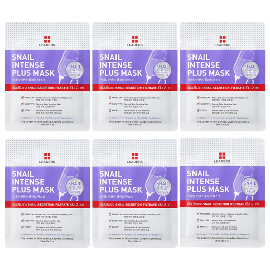 Leaders - Snail Intense Plus Face Mask with Snail Secretion Filtrate 25ml. (Pack of 6)