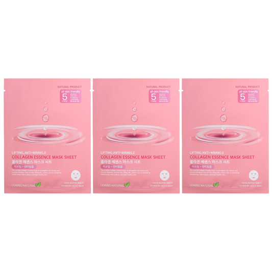 Leaves Natural - Collagen Essence Mask Sheet - Anti-Wrinkle and Lifting Face Mask 25ml. (Pack of 3)