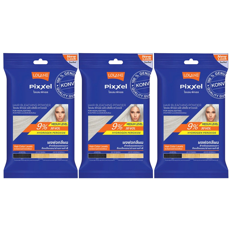 Lolane - Pixxel Hair Bleaching Powder + Oxymilk 9% 15g. (Pack of 3)