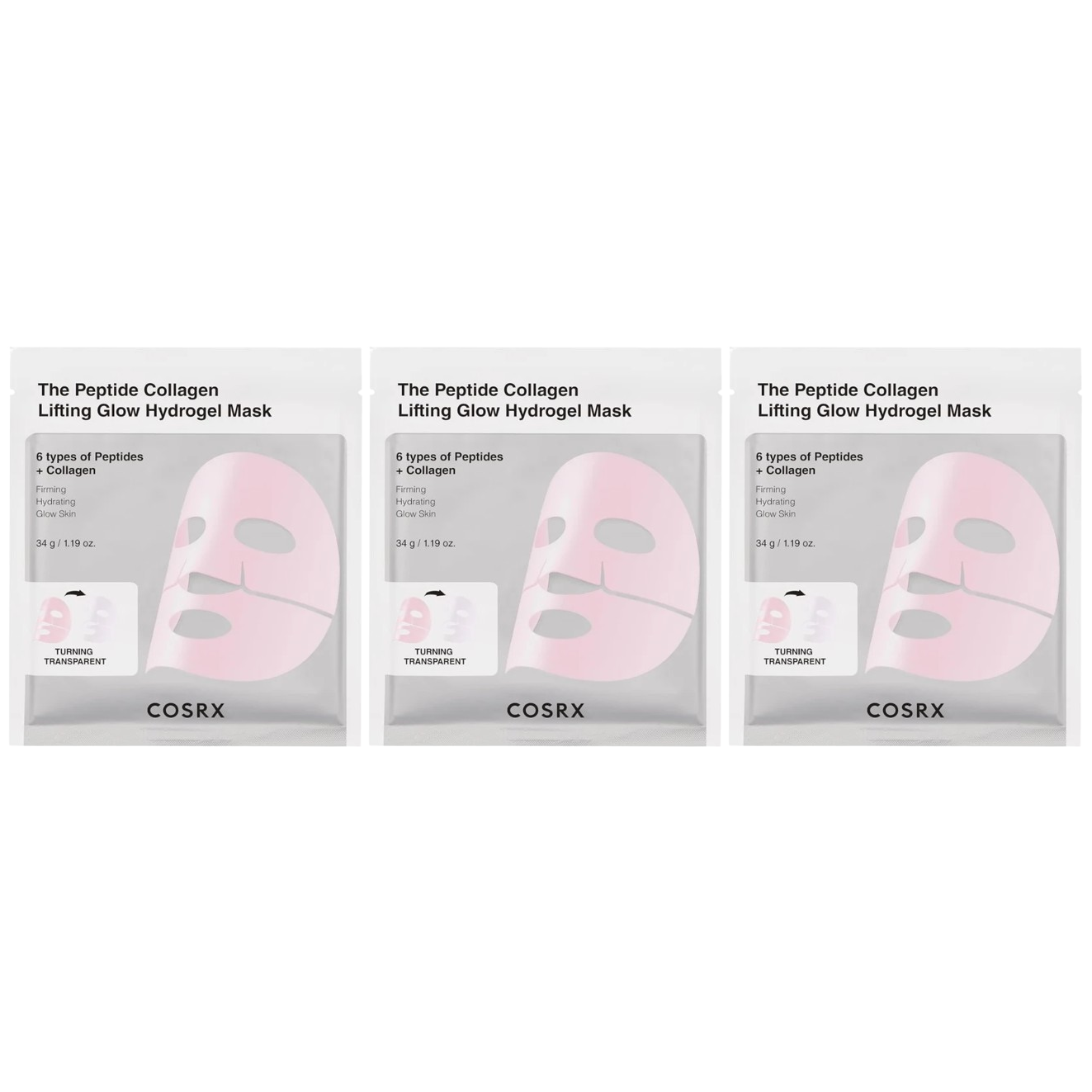 COSRX - The Peptide Collagen Lifting Glow Hydrogel Mask with 6 Types of Peptides + Collagen, 1 Sheet (Pack of 3)