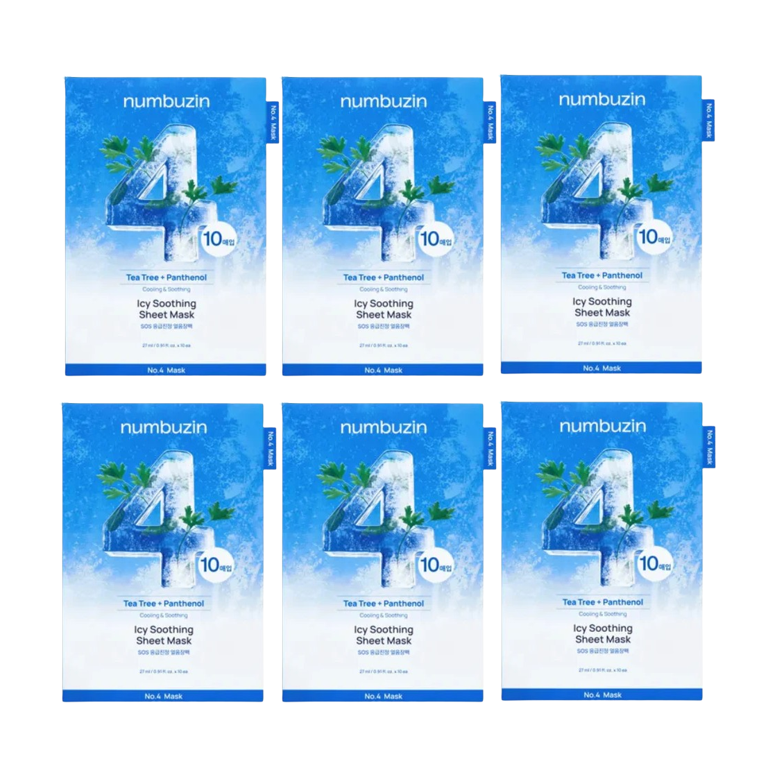 Numbuzin - No.4 Icy Soothing Sheet Mask 27ml. (Pack of 6)