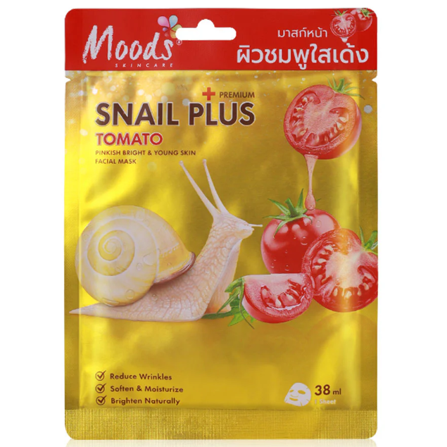 Moods Skin Care - Snail Plus Series Tomato Pinkish Bright & Young Skin Facial Mask 38ml. (Pack of 3)
