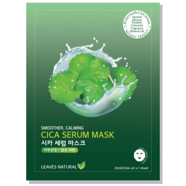 Leaves Natural - Cica Serum Mask with Smother and Calming Face Mask 25ml. (Pack of 6)