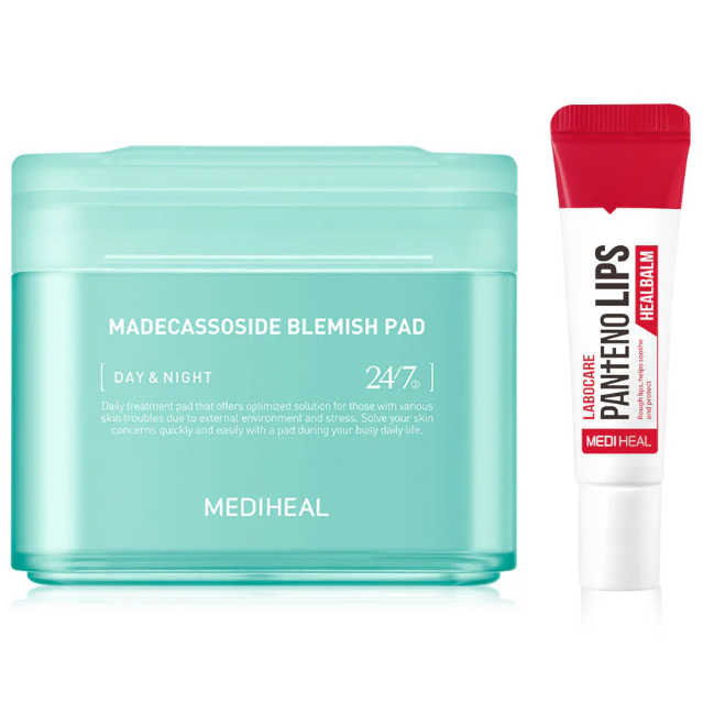 Mediheal - Bundle: 1x Madecassoside Blemish Pad 170ml. (100 Pads) + 1x Pantenolips Healbalm 10ml.