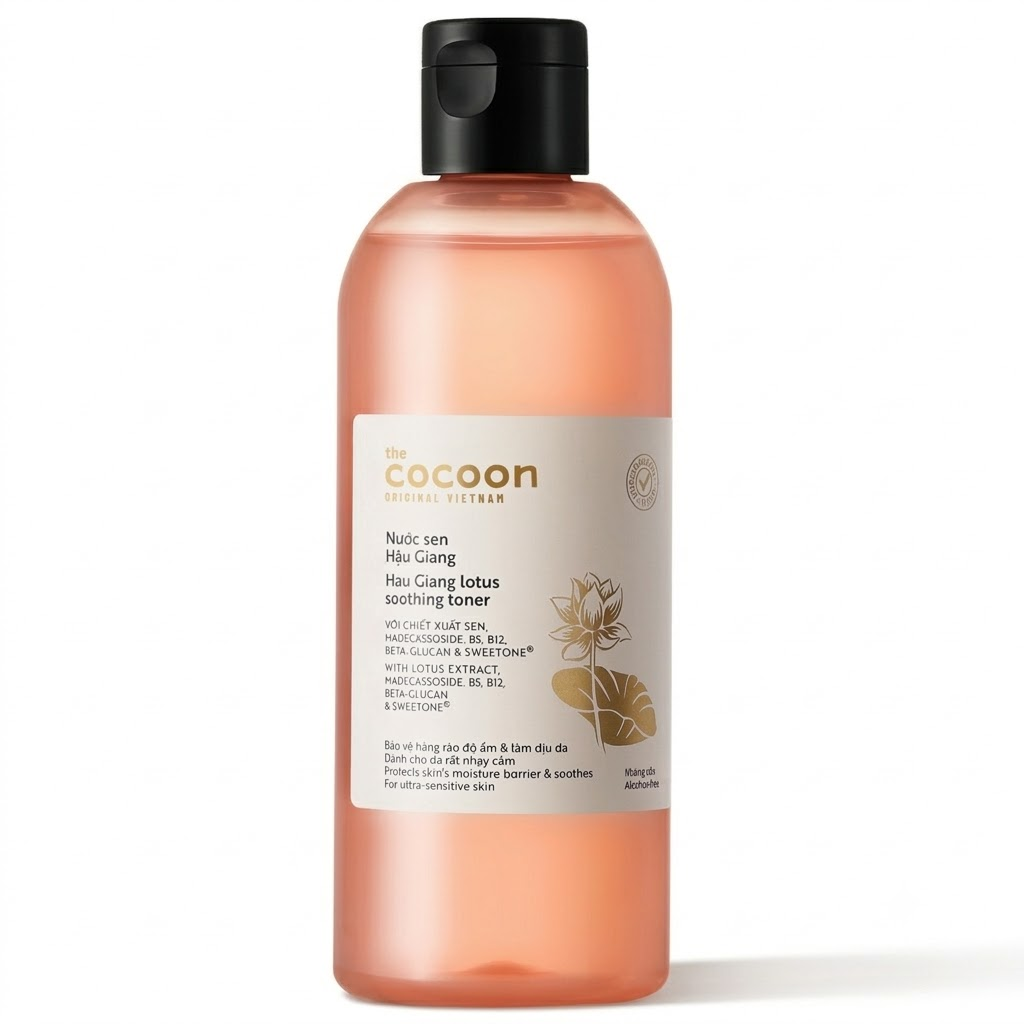 Cocoon Vietnam - Hau Giang Lotus Soothing Toner (Nước Sen Hậu Giang) with Lotus Extract, Madecassoside, B5, B12, Beta-Glucan & Sweetone®, Alcohol-Free 310ml.
