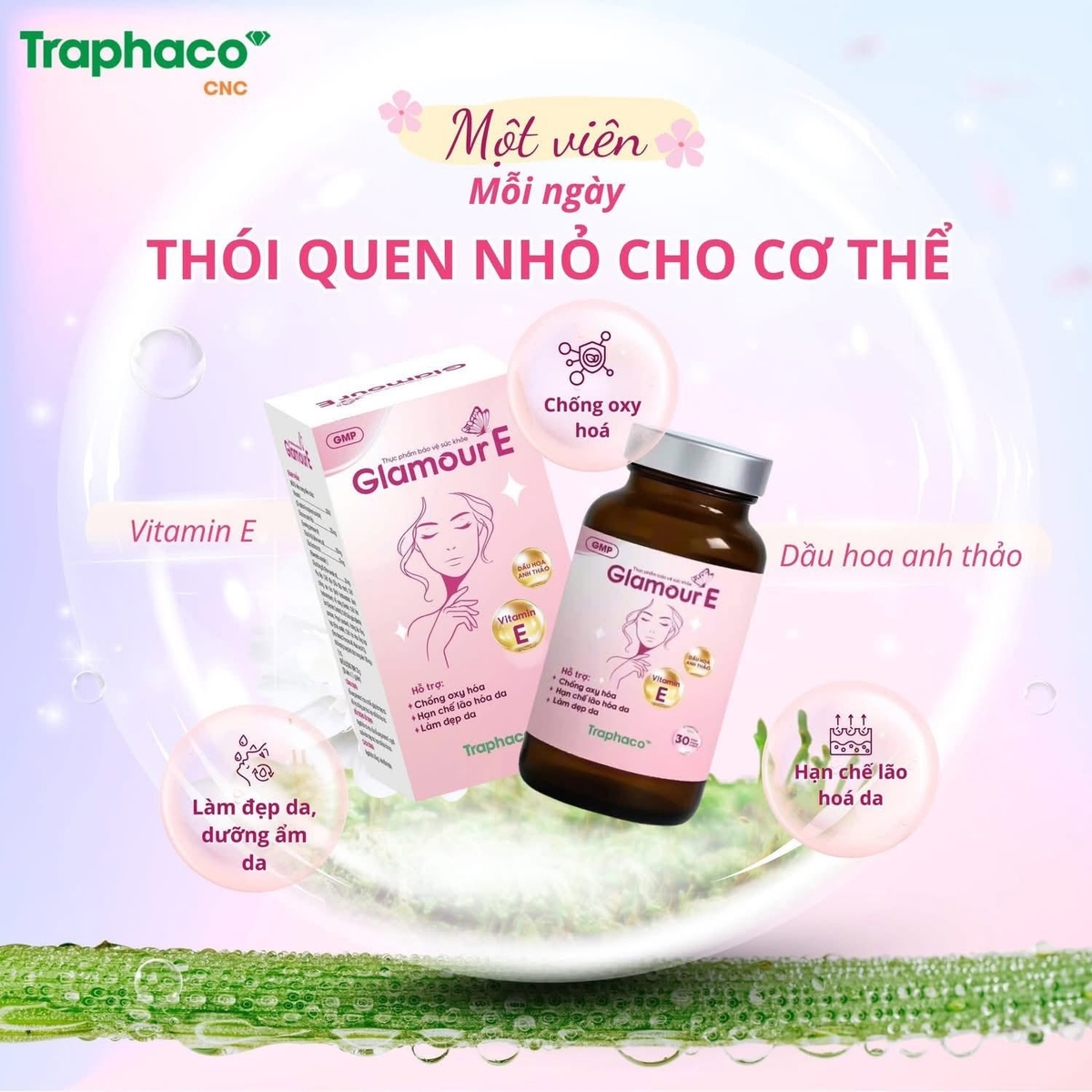 Traphaco - Glamour E - Vitamin E Supplement for Skin Beauty & Hormonal Balance Hỗ Trợ Nội Tiết Đẹp Da (30 Capsules)