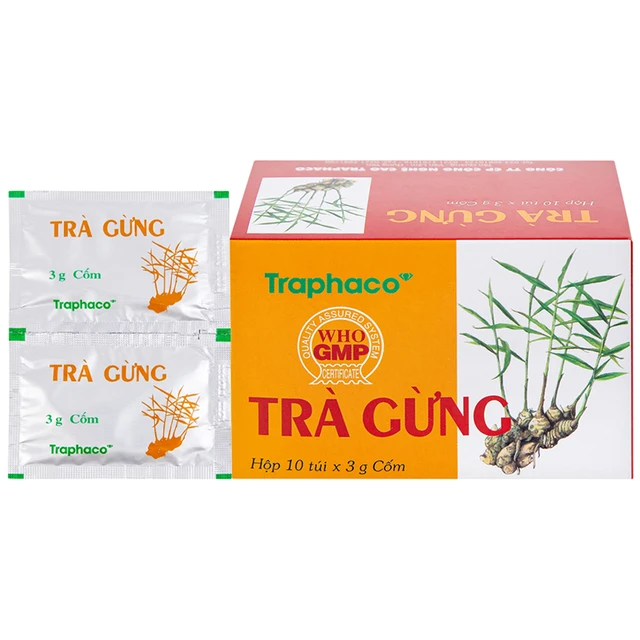 Traphaco - Trà Gừng - Instant Ginger Tea for Body Warming Trà Gừng Hòa Tan Giữ Ấm Nhanh Chóng 3g. (10 Sachets)