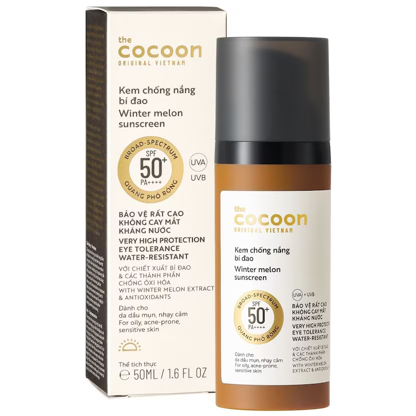 Cocoon Vietnam - Winter Melon Sunscreen SPF 50+ PA++++ UVA-PF 37 (Kem Chống Nắng Bí Đao) with Winter Melon Extract & Antioxidants 50ml.