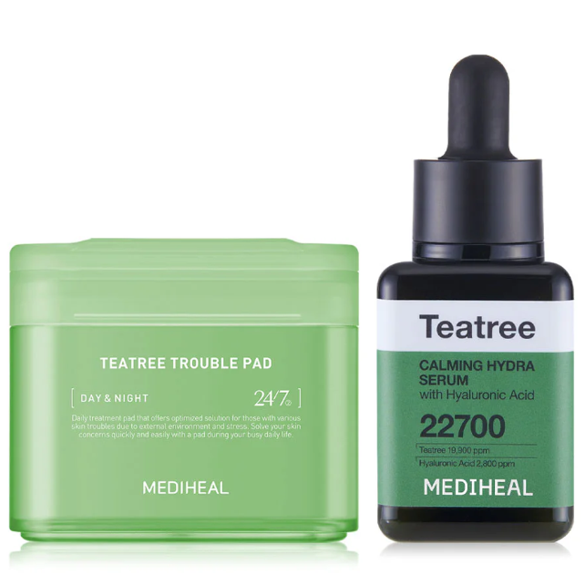 Mediheal - Bundle: 1x Mediheal Teatree Trouble Pad 170ml. (100 Pads) + 1x Mediheal Teatree Calming Hydra Serum 40ml.