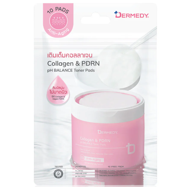 Dermedy - Collagen & PDRN pH Balance Toner Pads 25g. (Pack of 3 x 10 Pads)