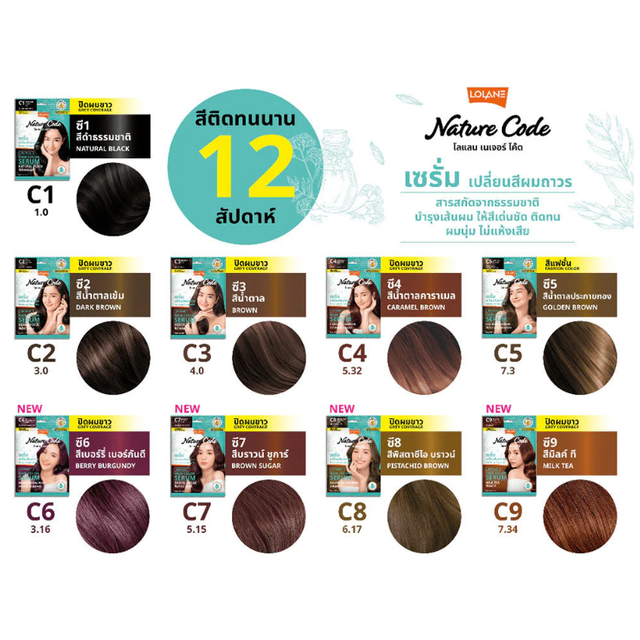 Lolane - Nature Code Botanic Hair Color Serum #C8 Pistachio Brown 60ml. (Pack of 3)
