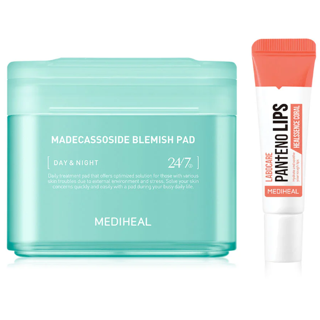 Mediheal - Bundle: 1x Madecassoside Blemish Pad 170ml. (100 Pads) + 1x Labocare Pantenolips Healssence Coral 10ml.