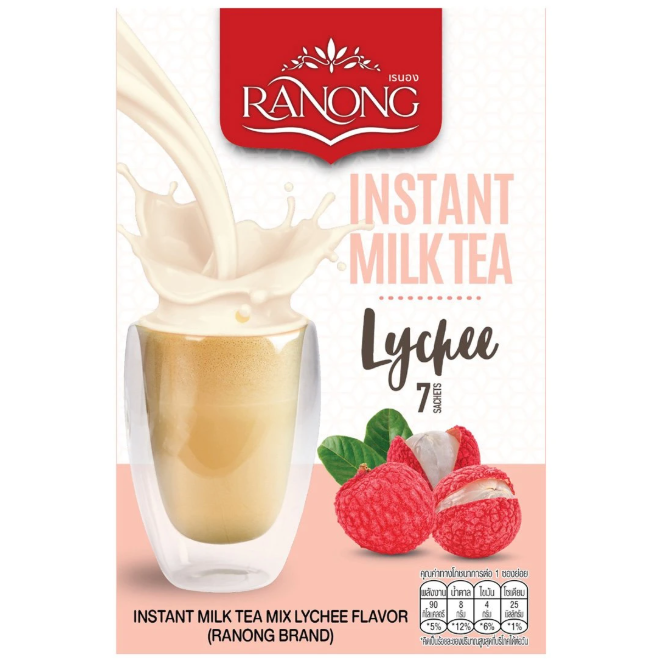 Ranong - Instant Milk Tea Powder, Lychee Flavor 20 g. (Pack of 7 Sachets)