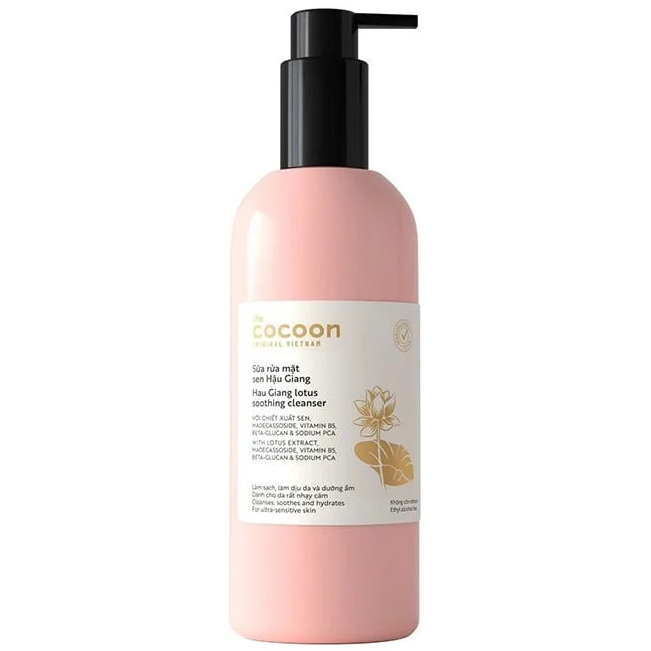 Cocoon Vietnam - Hau Giang Lotus Soothing Cleanser (Sữa Rửa Mặt Sen Hậu Giang) with Lotus Extract, Madecassoside, Vitamin B5, Beta-Glucan & Sodium PCA 500ml.