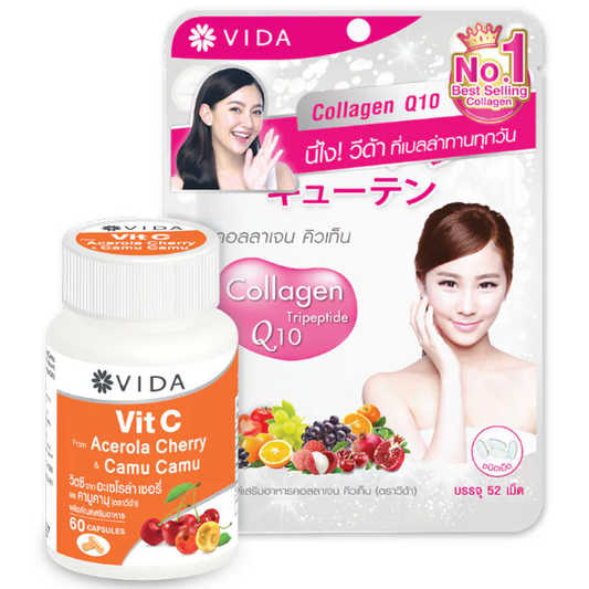 Vida - Collagen Q10 Tripeptide (52 Tablets) + Vit C from Acerola Cherry & Camu Camu (60 Capsules)
