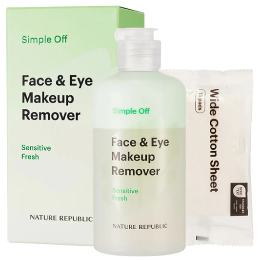 Nature Republic - Simple Off Face & Eye Makeup Remover Sensitive Fresh Special Set 240ml. + Wide Cotton Sheet 15 Pads