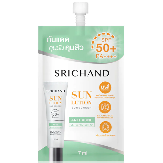 Srichand - Sunlution Acne Care Sunscreen SPF50+ PA++++ 7ml. (Pack of 6)