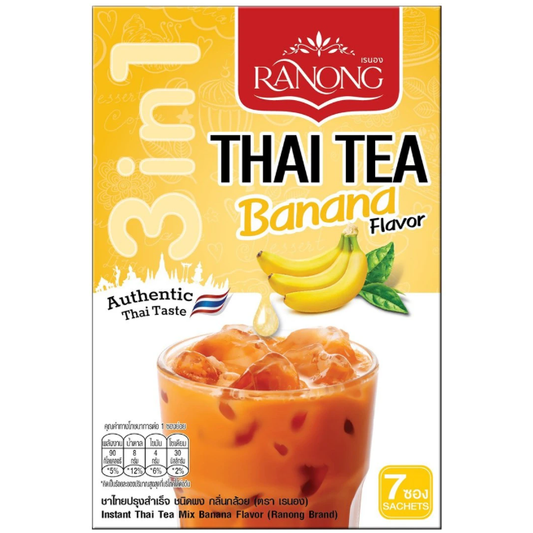 Ranong - 3in1 Thai Tea Powder, Banana Flavor, 20 g. (Pack of 7 Sachets)