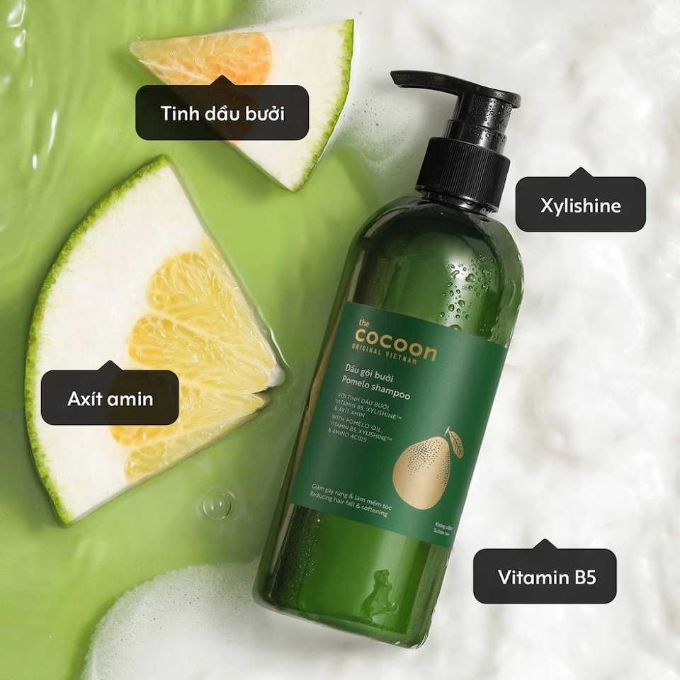 Cocoon Vietnam - Pomelo Shampoo (Dầu Gội Bưởi) with Pomelo Oil, Vitamin B5, Xylishine™ & Amino Acids, Sulfate-Free 500ml.