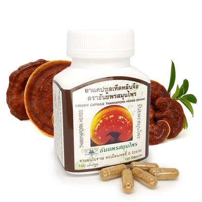 Thanyaporn Herbs - Lingzhi Reisha Extract - Mushrooms of Immortality and Spiritual Power - 100 Capsules - Made in Thailand