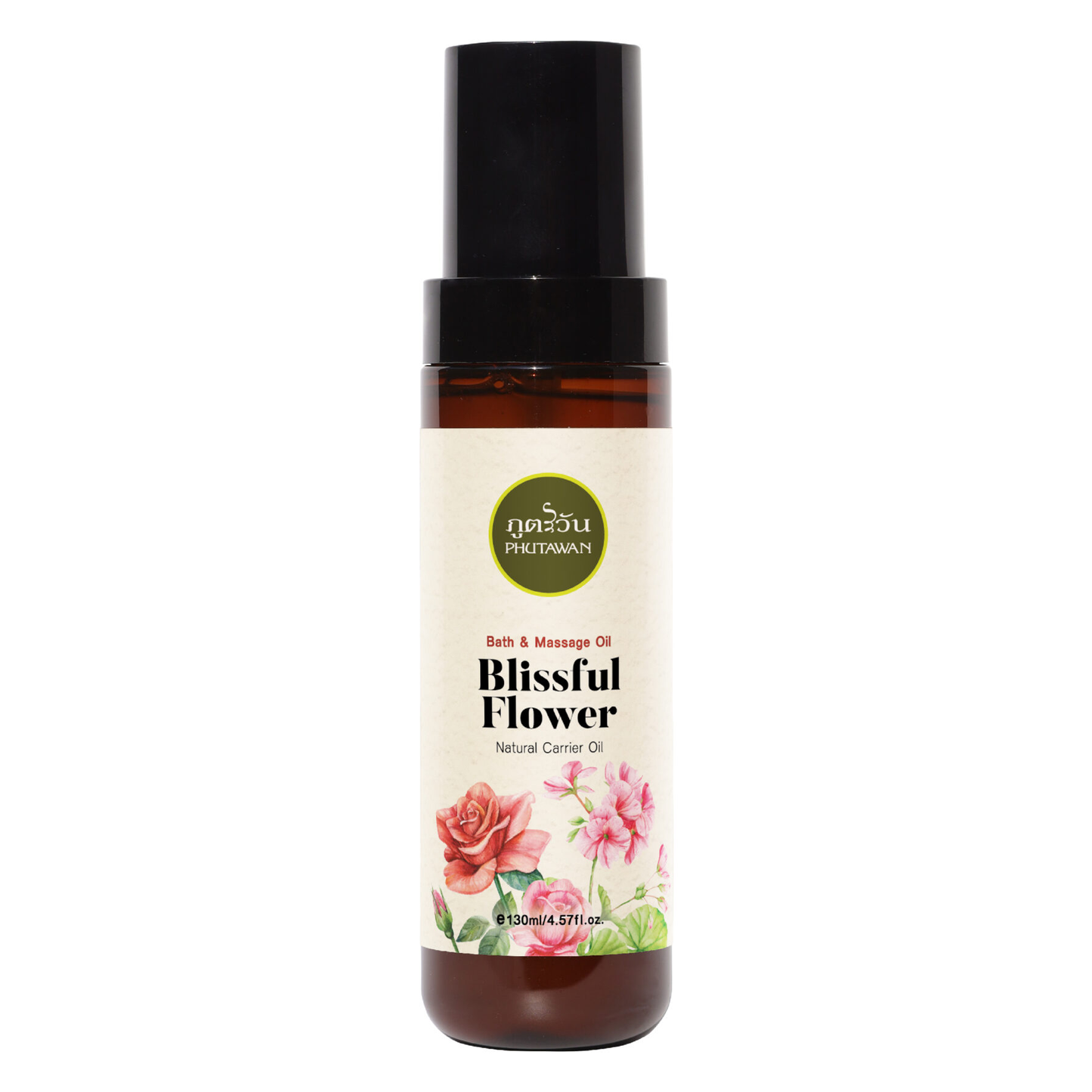 Phutawan - Blissful Flower, Bath & Massage Oil with Scents of Rose, Rose Geranium and other Essential Oils 130ml.