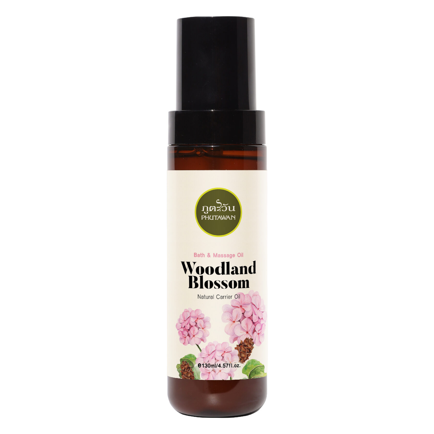 Phutawan - Woodland Blossom, Bath & Massage Oil with Wood and Soil Aroma and Mix of Natural Oils 130ml.