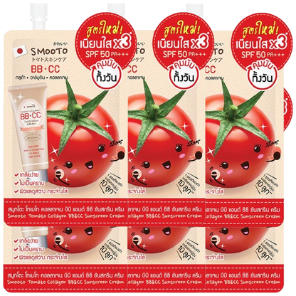 Smooto - Tomato Collagen BB & CC Sunscreen Cream 8g. (Pack of 6)