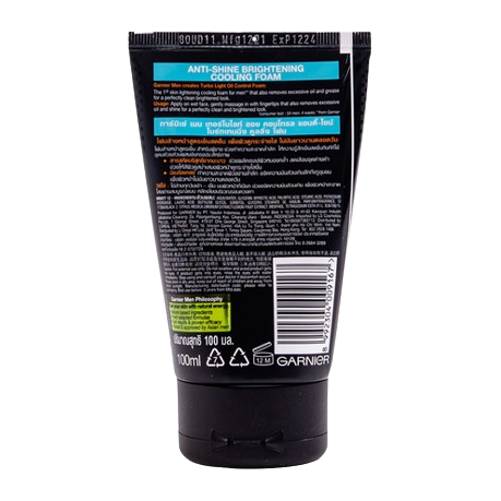 Garnier Men - Turbo Light - Oil Control - Anti-Shine Brightening Cooling Foam 100ml.