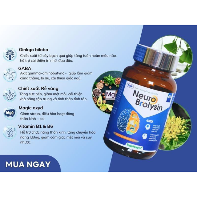 Traphaco - Neuro Brolysin - Brain Support Supplement Bổ Não (60 Capsules)