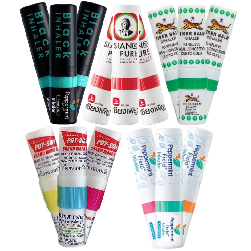 Mix of Thailand Herbal Inhalers - 5x3 of each (Black Inhaler, Siang Pure, Tiger Balm, Poy-Sian, Peppermint Field)