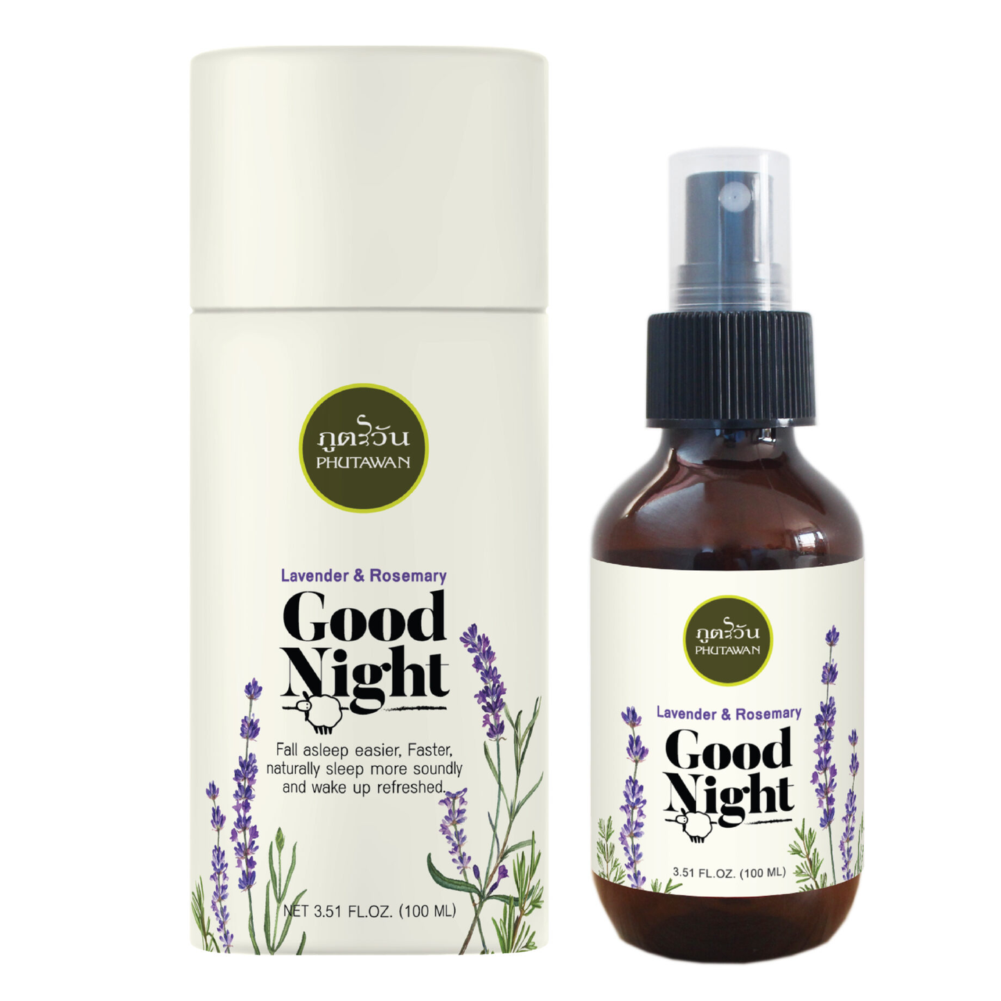 Phutawan - Organic Pillow Spray, Good Night with Lavender and Rosemary 100ml.