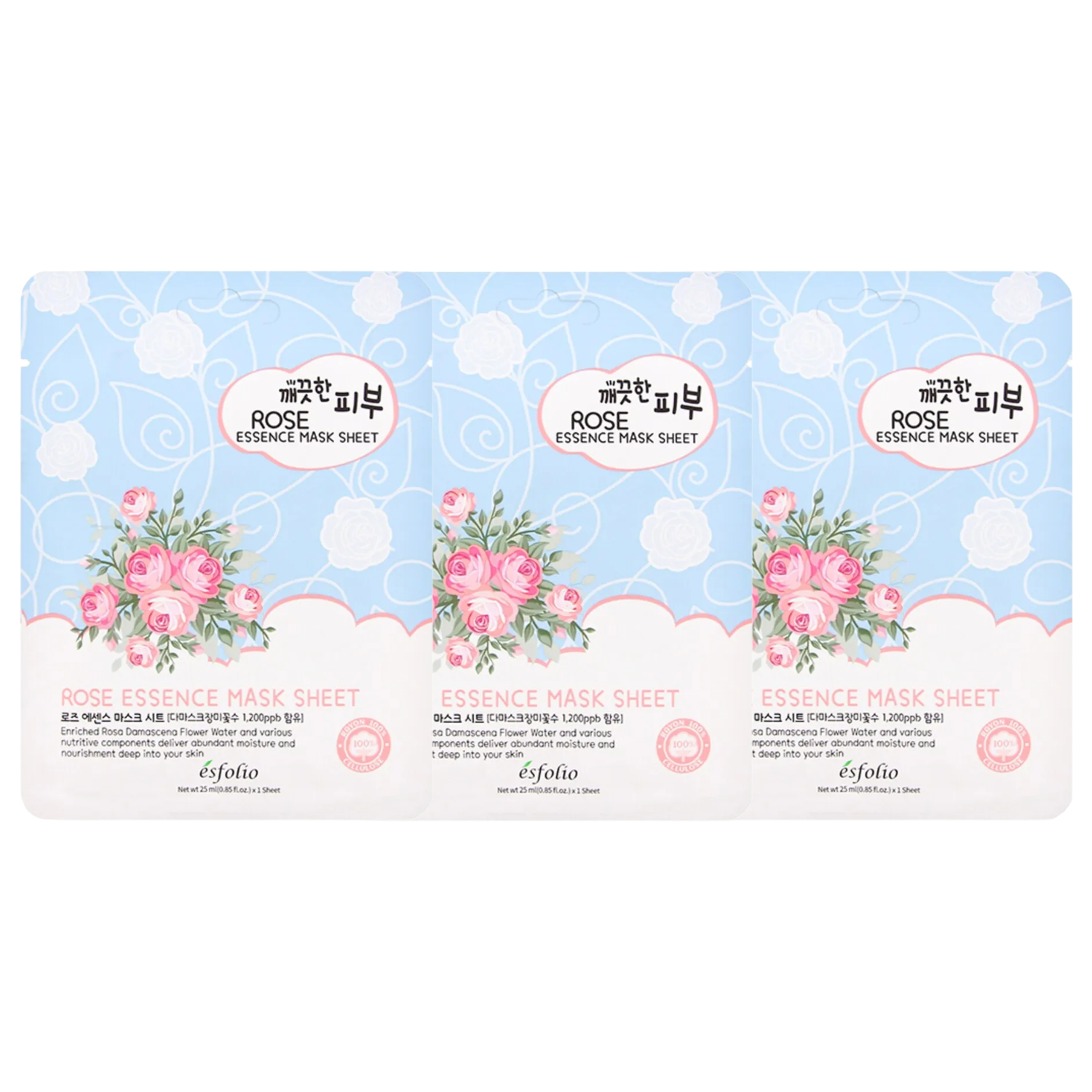 Esfolio - Pure Skin Rose Essence Mask Sheet 25ml. (Pack of 3)