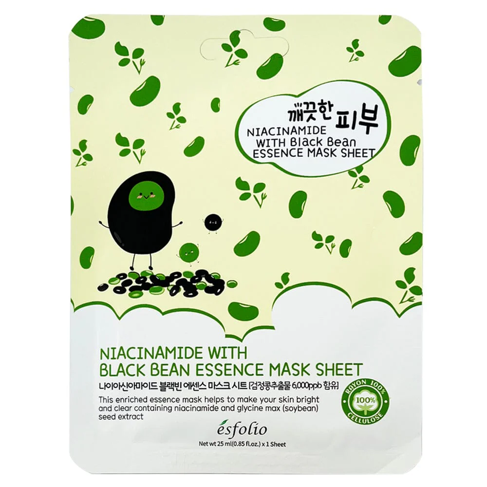 Esfolio - Pure Skin Niacinamide With Black Bean Essence Mask Sheet 25ml. (Pack of 3)